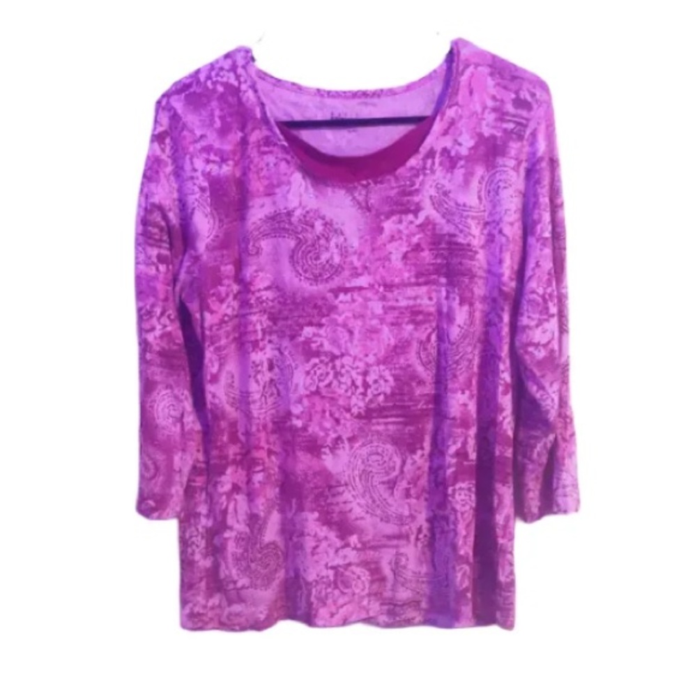 Basic Editions Pink and Purple 3/4 Sleeve Relaxed Blouse